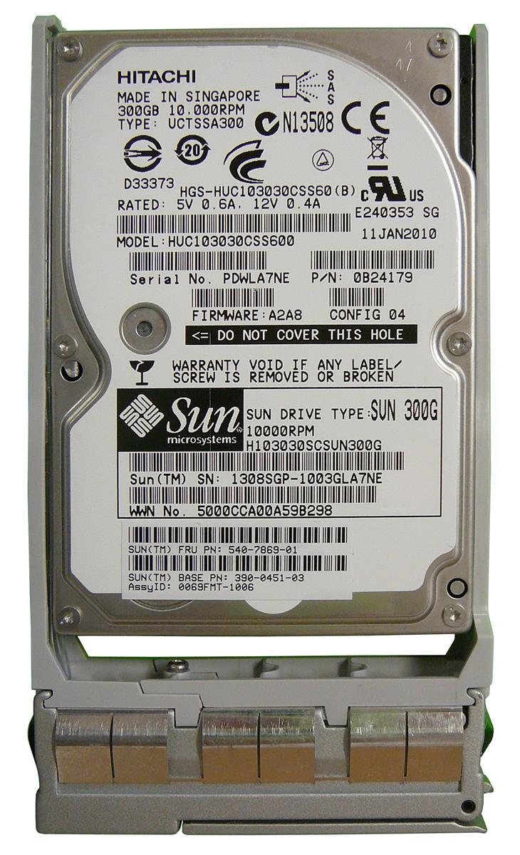 540-7869-01 Sun 300GB 10000RPM SAS 6Gbps Hot Swap 2.5-inch Internal Hard Drive with Bracket for SPARC Enterprise Blade and Fire Servers