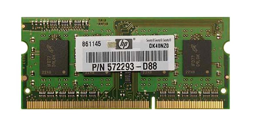572293-D88 HP 2GB PC3-10600 DDR3-1333MHz non-ECC Unbuffered CL9 204-Pin SoDimm Dual Rank Memory Module