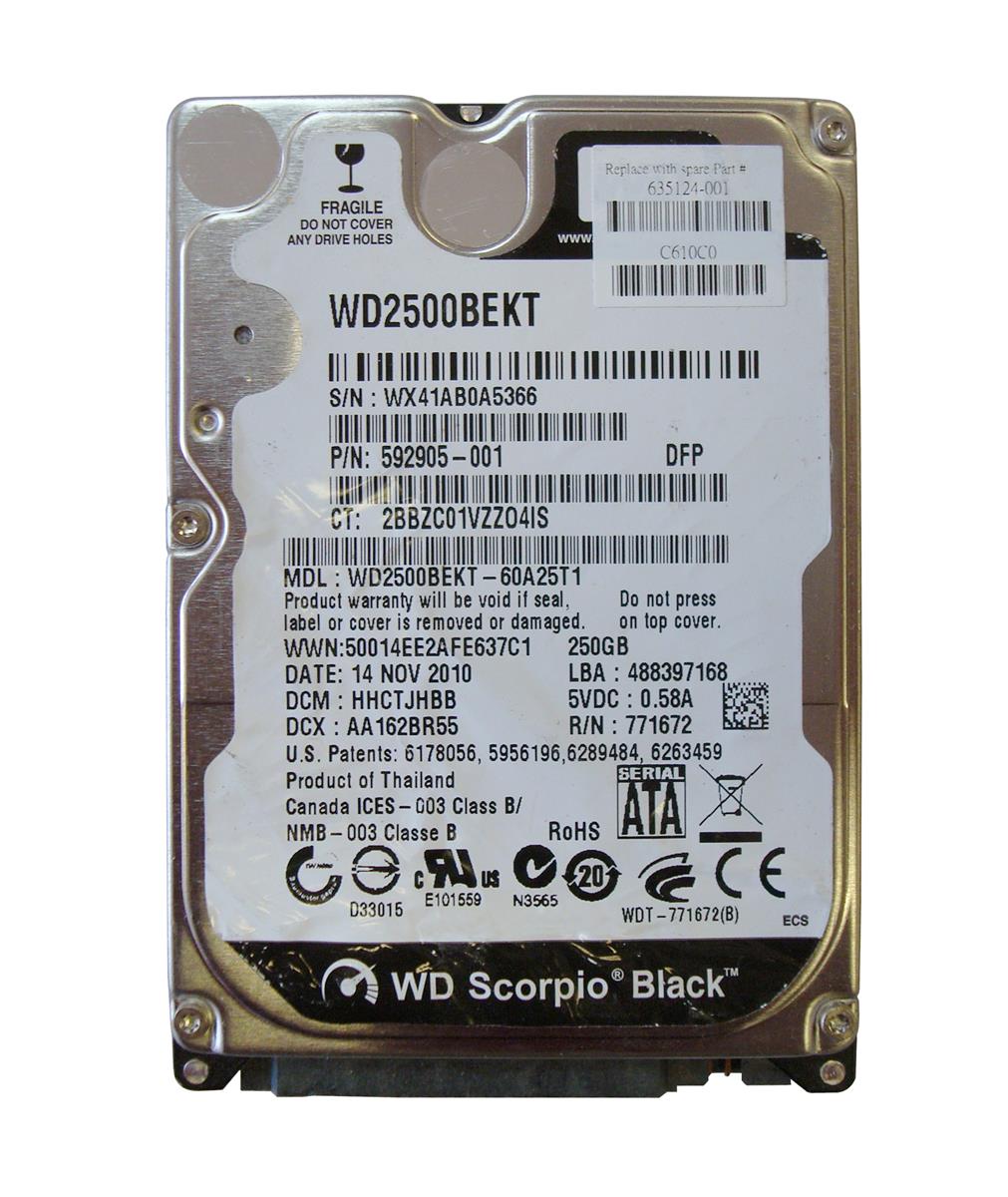 592905-001 HP 250GB 7200RPM SATA 3Gbps 2.5-inch Internal Hard Drive