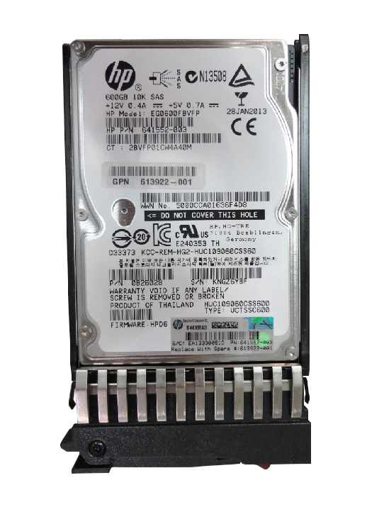 613922-001-NOB HP 600GB 10000RPM SAS 6Gbps Dual Port Hot Swap 2.5-inch Internal Hard Drive