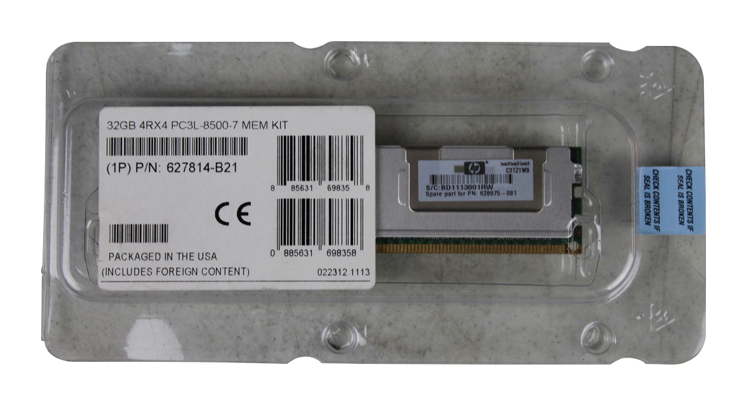627814-B21 HP 32GB PC3-8500 DDR3-1066MHz ECC Registered CL7 240-Pin DIMM 1.35V Low Voltage Quad Rank Memory Module