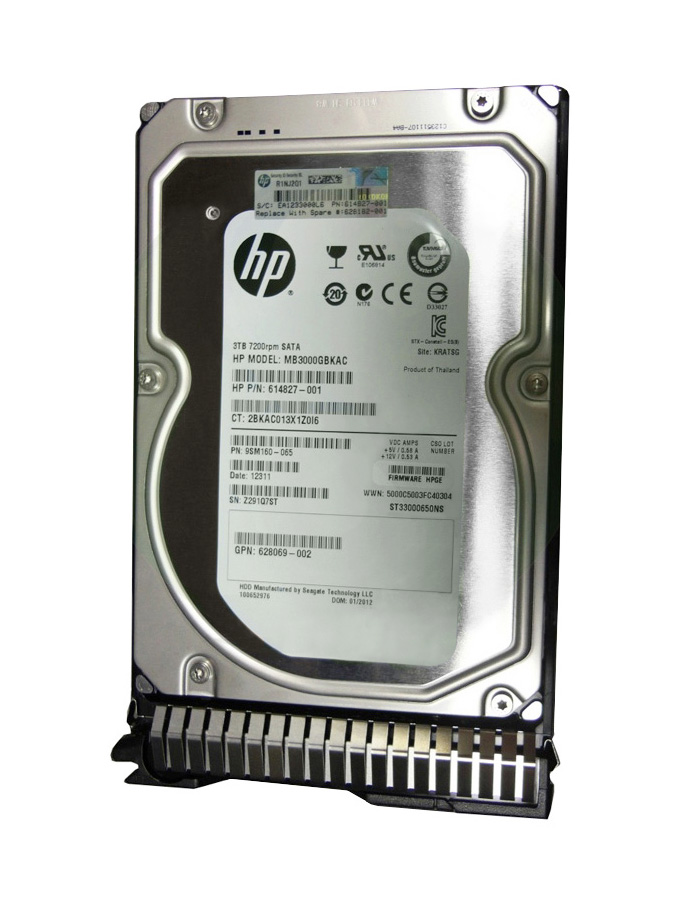 628182-001 HP 3TB 7200RPM SATA 6Gbps MidLine 3.5-inch Internal Hard Drive