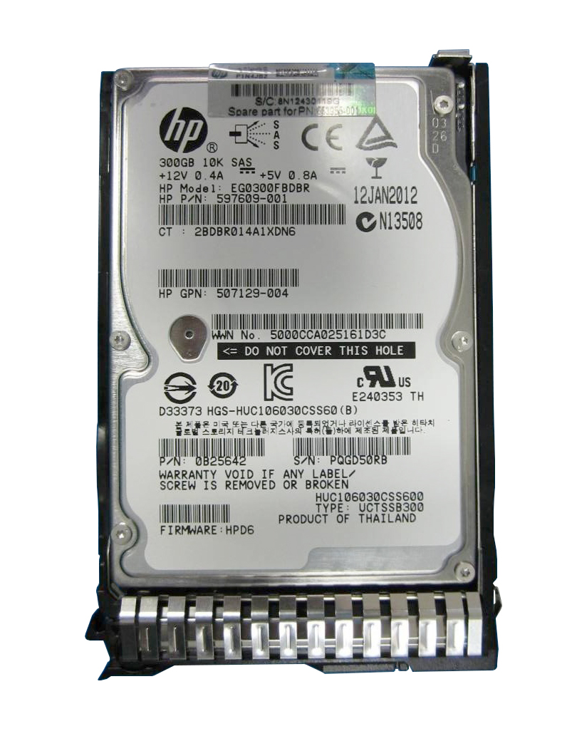 653955-001 HP 300GB 10000RPM SAS 6Gbps Dual Port Hot Swap 2.5-inch Internal Hard Drive