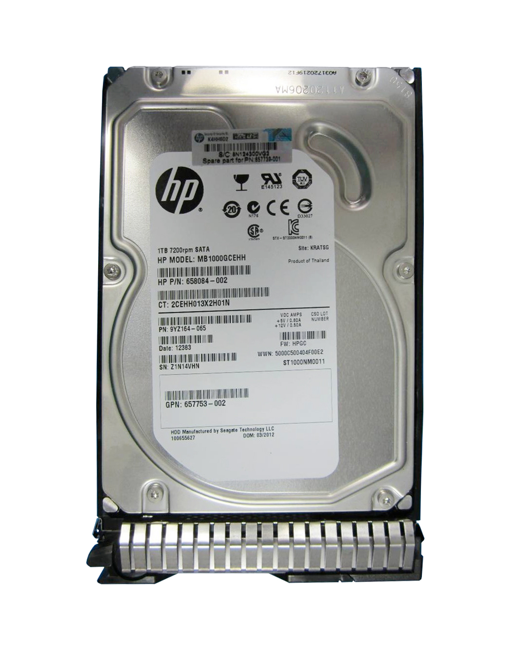657739-001 HP 1TB 7200RPM SATA 6Gbps Midline Hot Swap 3.5-inch Internal Hard Drive