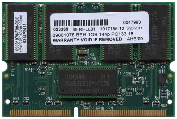 69001078-F00-CSC PNY 1GB PC133 18c ECC Registered 144-Pin SDRAM SoDimm Memory Module