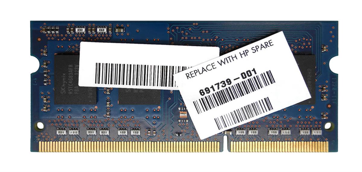 691739-001 HP 2GB PC3-12800 DDR3-1600MHz non-ECC Unbuffered CL11 204-Pin SoDimm 1.35V Low Voltage Dual Rank Memory Module
