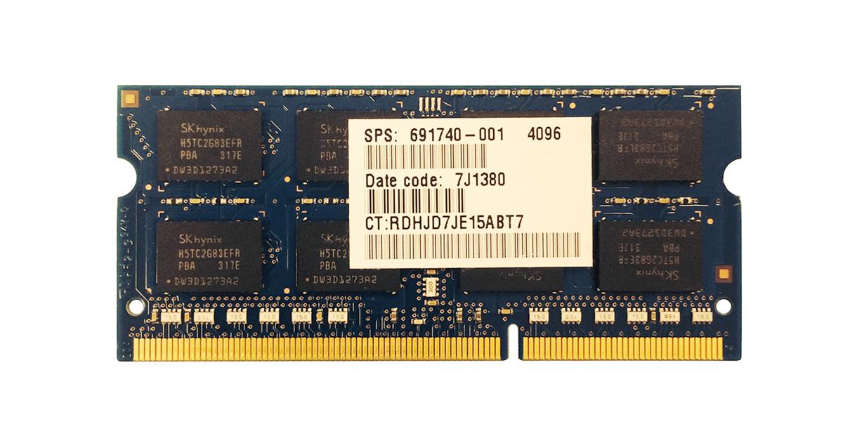 691740-001 HP 4GB PC3-12800 DDR3-1600MHz non-ECC Unbuffered CL11 204-Pin SoDimm 1.35V Low Voltage Memory Module