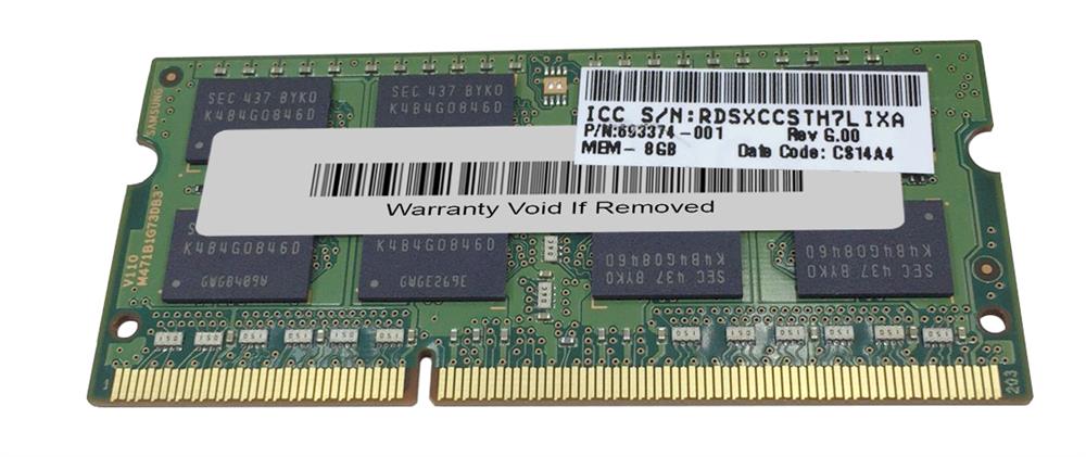 693374-001 HP 8GB PC3-12800 DDR3-1600MHz non-ECC Unbuffered CL11 204-Pin SoDimm 1.35V Low Voltage Memory Module