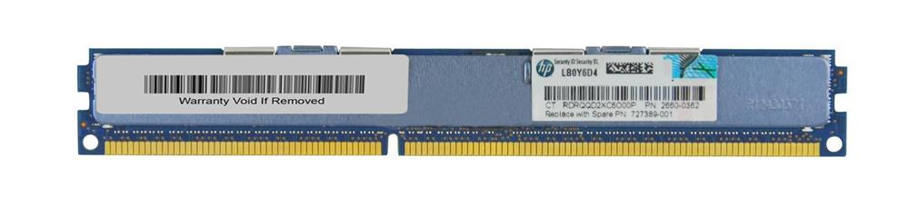 727389-001 HP 16GB PC3-12800 DDR3-1600MHz ECC Registered CL11 240-Pin DIMM 1.35V Low Voltage Very Low Profile (VLP) Dual Rank Memory Module
