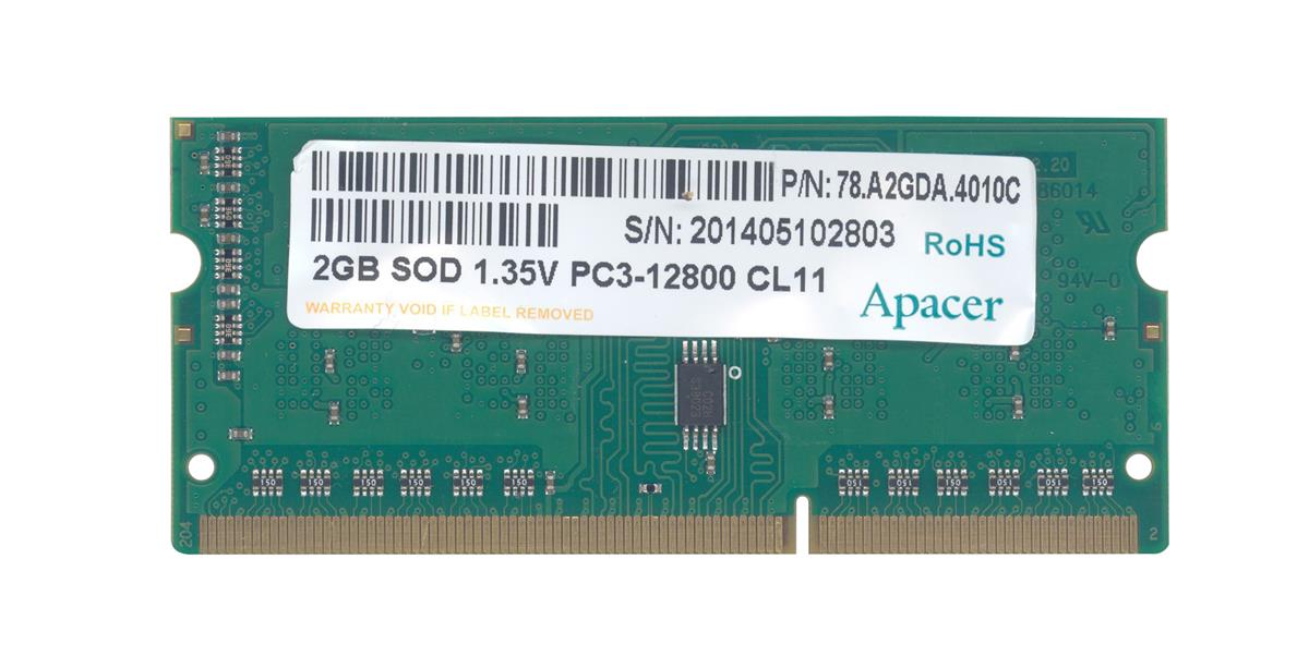 78.A2GDA.4010C Apacer 2GB PC3-12800 DDR3-1600MHz non-ECC Unbuffered CL11 204-Pin SoDimm 1.35V Low Voltage Memory Module