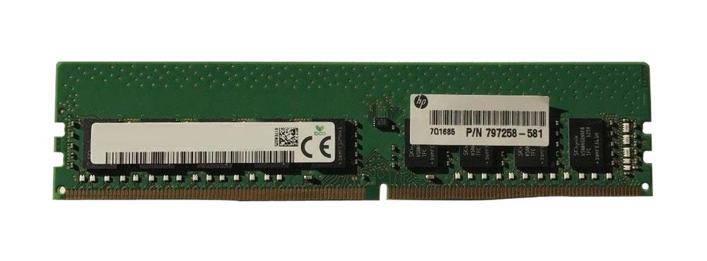 797258-581 HP 8GB PC4-17000 DDR4-2133MHz ECC Unbuffered CL15 288-Pin DIMM 1.2V Dual Rank Memory Module