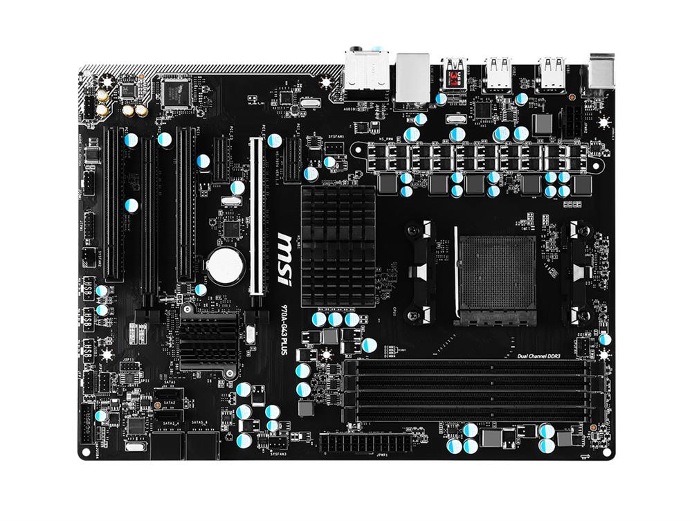 970AG43PLUS MSI Socket AM3+ AMD 970 + SB950 Chipset AMD FX/ AMD Phenom II/ AMD Athlon II/ AMD Sempron Processors Support DDR3 4x DIMM 6x SATA 6.0Gb/s ATX Motherboard (Refurbished)