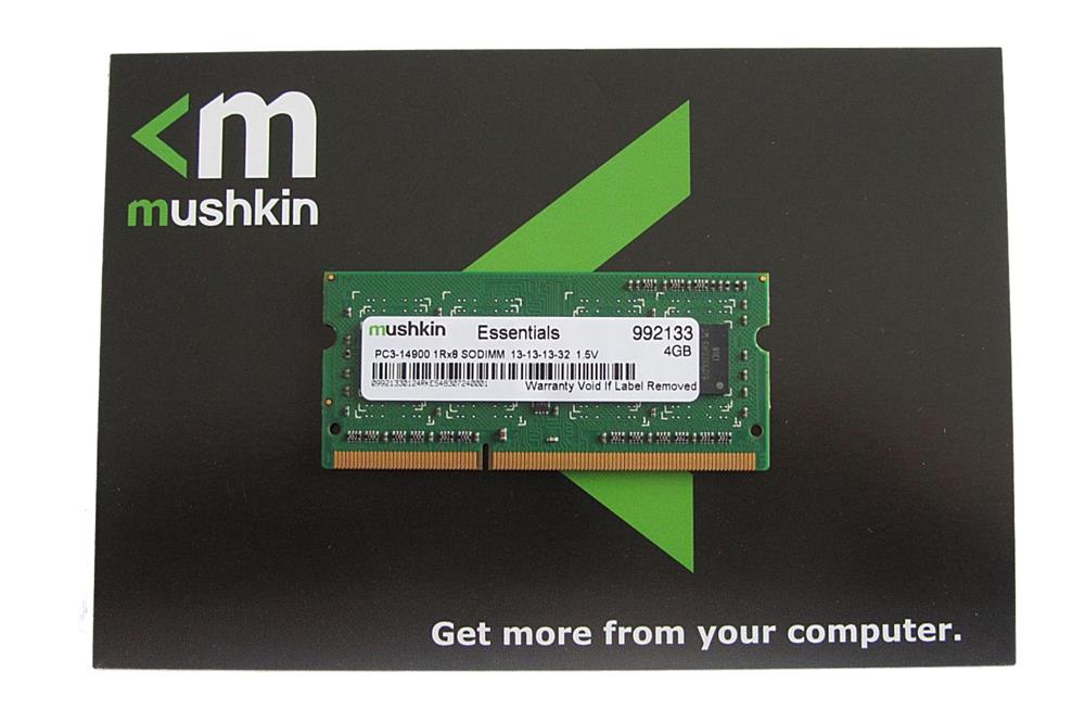 992133 Mushkin Essentials 4GB PC3-14900 DDR3-1866MHz non-ECC Unbuffered CL13 204-Pin SoDimm Memory Module