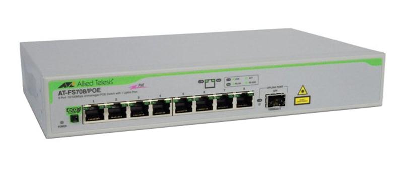 AT-FS708/POE-10 Allied Telesis 8-Ports 10/100Base-TX Unmanaged PoE Switch (Refurbished)