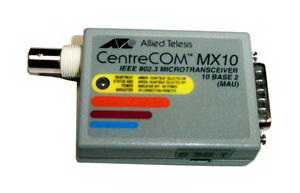 AT-MX10C Allied Telesis CentreCOM MX10 IEEE 802.3 10Mbps 10Base-2 BNC Connector MAU Micro Transceiver Module