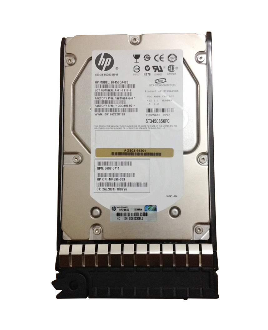 BF450DA483-M6412 HP 450GB 15000RPM Fibre Channel 4Gbps Dual Port Hot Swap 3.5-inch Internal Hard Drive with Tray for StorageWorks M6412