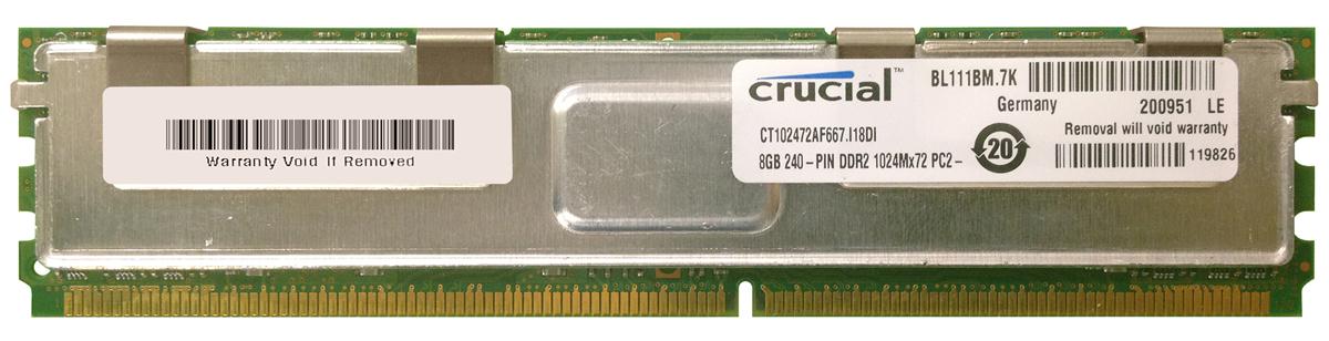 CT102472AF667.I18DI Crucial 8GB PC2-5300 DDR2-667MHz ECC Fully Buffered CL5 240-Pin DIMM Dual Rank Memory Module