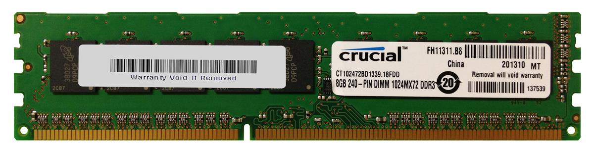 CT102472BD1339.18FDD Crucial 8GB PC3-10600 DDR3-1333MHz ECC Unbuffered CL9 240-Pin DIMM 1.35V Low Voltage Dual Rank Memory Module
