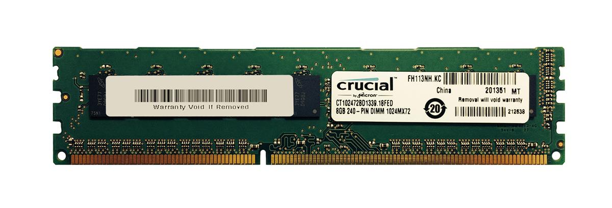 CT102472BD1339.18FED Crucial 8GB PC3-10600 DDR3-1333MHz ECC Unbuffered CL9 240-Pin DIMM 1.35V Low Voltage Dual Rank Memory Module