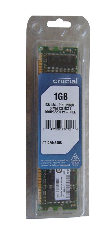 CT12864Z40B Crucial 1GB PC3200 DDR-400MHz non-ECC Unbuffered CL3 184-Pin DIMM Memory Module
