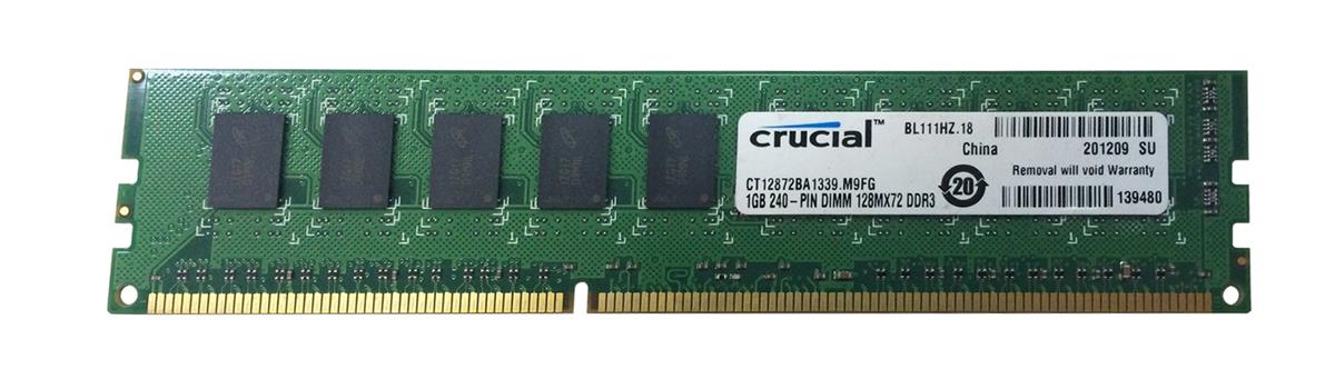 CT12872BA1339.M9FG Crucial 1GB PC3-10600 DDR3-1333MHz ECC Unbuffered CL9 240-Pin DIMM Memory Module