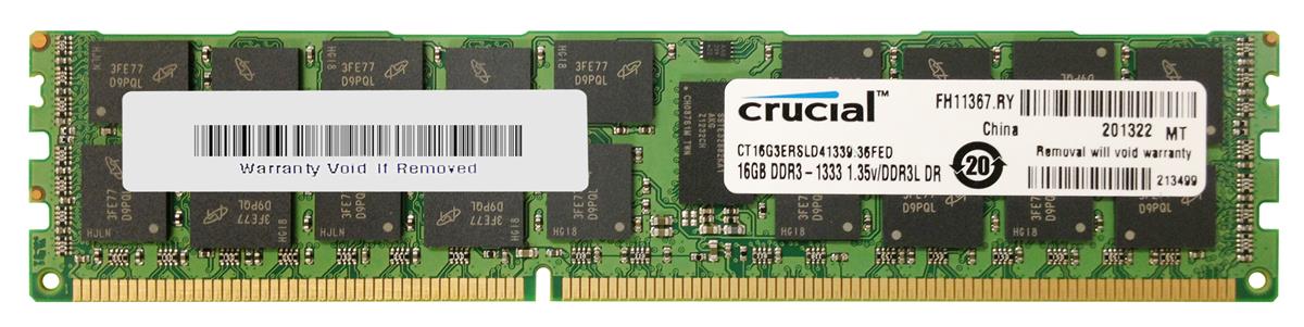 CT16G3ERSLD41339 Crucial 16GB PC3-10600 DDR3-1333MHz Registered ECC CL9 240-Pin DIMM 1.35V Low Voltage Dual Rank Memory Module