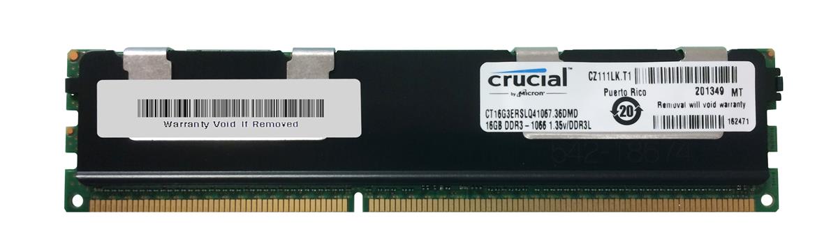 CT16G3ERSLQ41067 Crucial 16GB PC3-8500 DDR3-1066MHz Registered ECC CL7 240-Pin DIMM 1.35V Low Voltage Quad Rank Memory Module