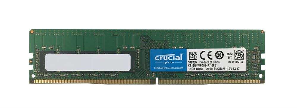 CT16G4WFD824A Crucial 16GB PC4-19200 DDR4-2400MHz ECC Unbuffered CL17 288-Pin DIMM 1.2V Dual Rank Memory Module