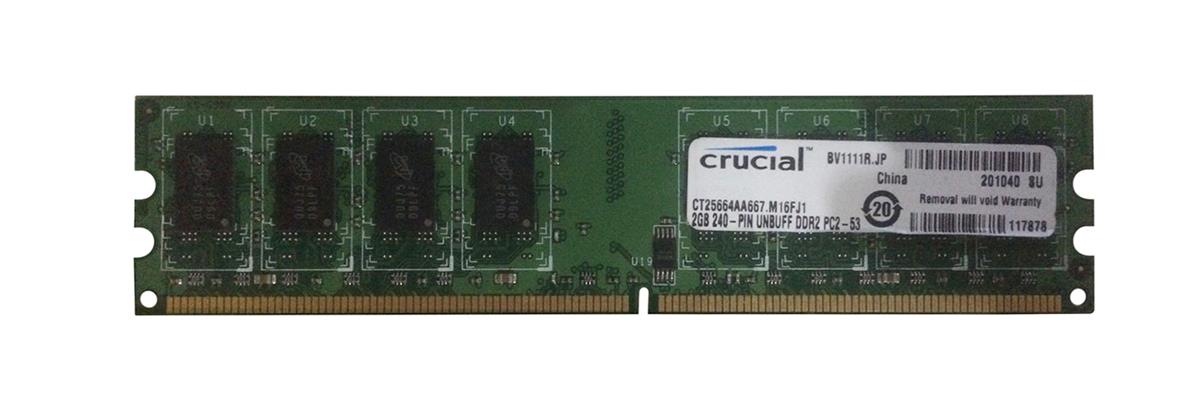 CT25664AA667.M16FJ1 Crucial 2GB PC2-5300 DDR2-667MHz non-ECC Unbuffered CL5 240-Pin DIMM Memory Module