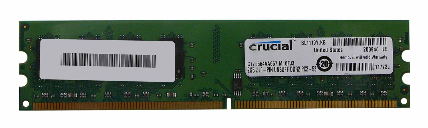 CT25664AA667.M16FJ3 Crucial 2GB PC2-5300 DDR2-667MHz non-ECC Unbuffered CL5 240-Pin DIMM Memory Module