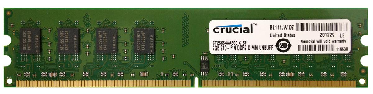 CT25664AA800.K16F Crucial 2GB PC2-6400 DDR2-800MHz non-ECC Unbuffered CL6 240-Pin DIMM Dual Rank Memory Module