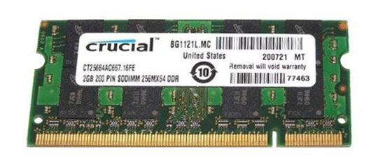 CT25664AC667.16FE Crucial 2GB PC2-5300 DDR2-667MHz non-ECC Unbuffered CL5-5-5-15 200-Pin SoDimm Memory Module