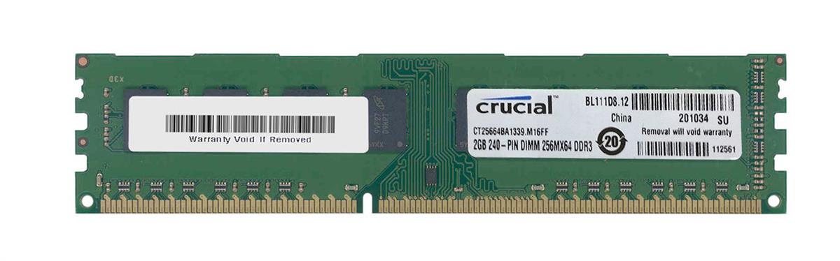 CT25664BA1339.M16FF Crucial 2GB PC3-10600 DDR3-1333MHz non-ECC Unbuffered CL9 240-Pin DIMM Dual Rank Memory Module