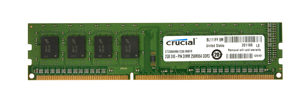 CT25664BA1339.M8FR Crucial 2GB PC3-10600 DDR3-1333MHz non-ECC Unbuffered CL9 240-Pin DIMM Single Rank Memory Module