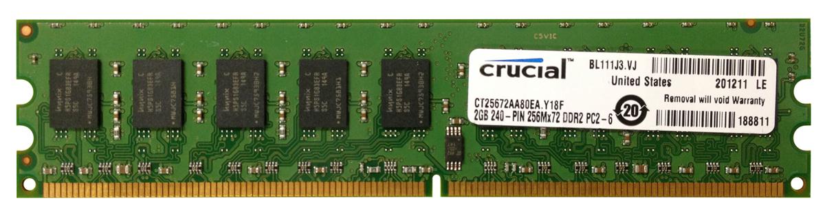 CT25672AA80EA Crucial 2GB PC2-6400 DDR2-800MHz ECC Unbuffered CL5 240-Pin DIMM Memory Module