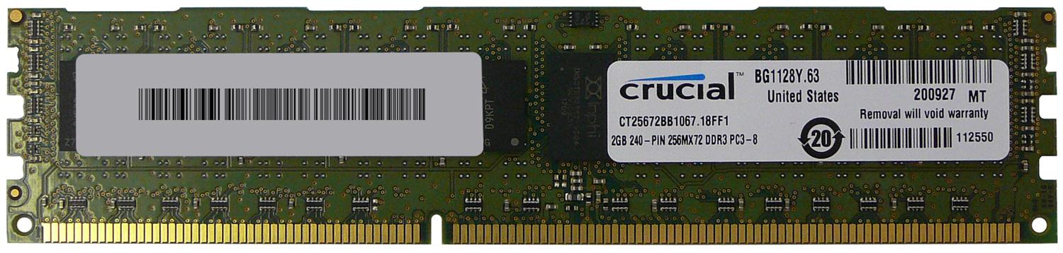 CT25672BB1067.18FF1 Crucial 2GB PC3-8500 DDR3-1066MHz Registered ECC CL7 240-Pin DIMM Dual Rank Memory Module