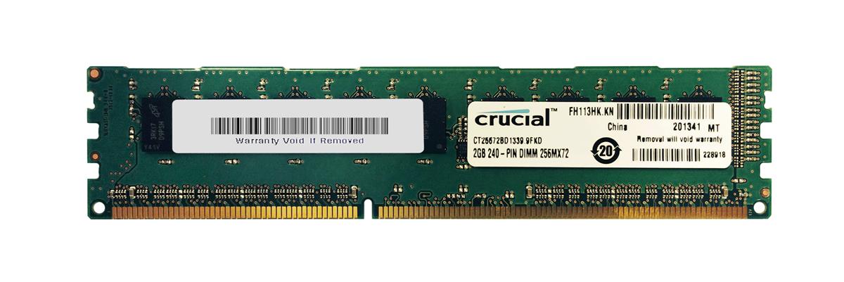 CT25672BD1339.9FKD Crucial 2GB PC3-10600 DDR3-1333MHz ECC Unbuffered CL9 240-Pin DIMM 1.35V Low Voltage Single Rank Memory Module