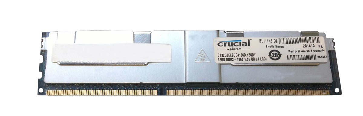 CT32G3ELSDQ4186D.Y36DY Crucial 32GB PC3-14900 DDR3-1866MHz ECC Registered CL13 240-Pin Load Reduced DIMM Quad Rank Memory Module