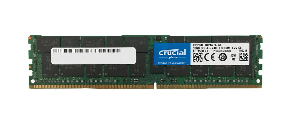 CT32G4LFD424A Crucial 32GB PC4-19200 DDR4-2400MHz Registered ECC CL17 288-Pin LRDIMM 1.2V Dual Rank Memory Module