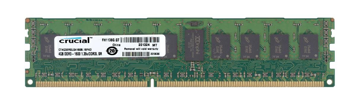 CT4G3ERSLS4160B.18FKD Crucial 4GB PC3-12800 DDR3-1600MHz ECC Registered CL11 240-Pin DIMM 1.35V Low Voltage Single Rank Memory Module