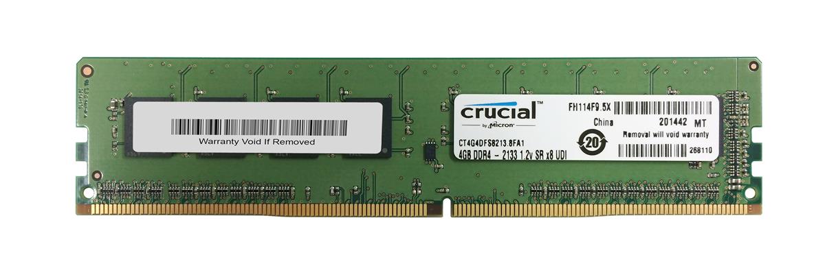 CT4G4DFS8213.8FA1 Crucial 4GB PC4-17000 DDR4-2133MHz non-ECC Unbuffered CL15 288-Pin DIMM 1.2V Single Rank Memory Module