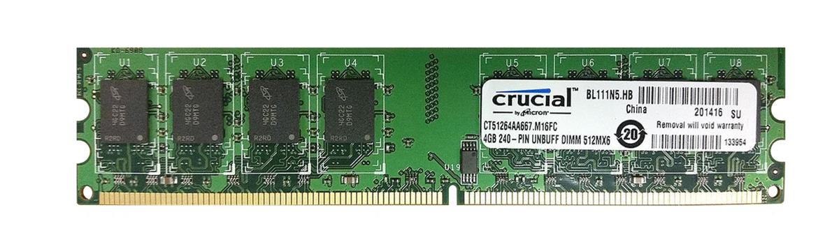 CT51264AA667.M16FC Crucial 4GB PC2-5300 DDR2-667MHz non-ECC Unbuffered CL5 240-Pin DIMM Memory Module