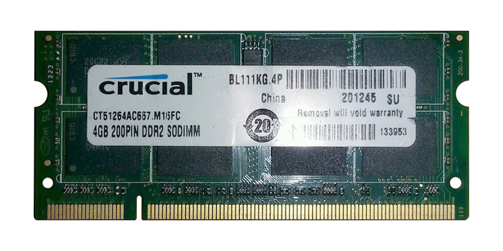 CT51264AC667 Crucial 4GB PC2-5300 DDR2-667MHz non-ECC Unbuffered CL5 200-Pin SoDimm Memory Module