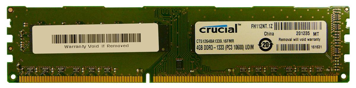 CT51264BA1339 Crucial 4GB PC3-10600 DDR3-1333MHz non-ECC Unbuffered CL9 240-Pin DIMM Dual Rank Memory Module