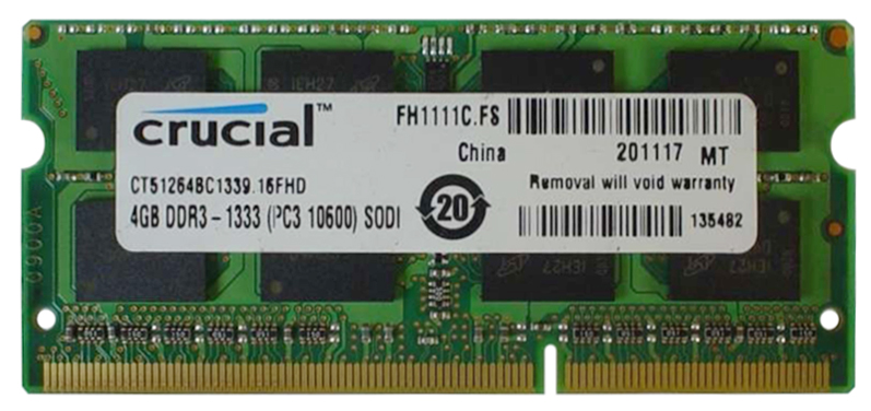 CT51264BC1339 Crucial 4GB PC3-10600 DDR3-1333MHz non-ECC Unbuffered CL9 204-Pin SoDimm Dual Rank Memory Module
