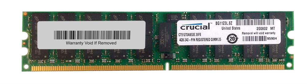 CT51272AB53E Crucial 4GB PC2-4200 DDR2-533MHz Registered ECC CL4 240-Pin DIMM Dual Rank Memory Module