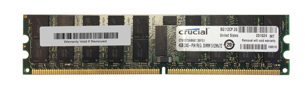 CT51272AB667.36FG1 Crucial 4GB PC2-5300 DDR2-667MHz ECC Registered CL5 240-Pin DIMM Dual Rank Memory Module