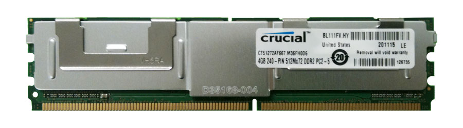 CT51272AF667.M36FH0D6 Crucial 4GB PC2-5300 DDR2-667MHz ECC Fully Buffered CL5 240-Pin DIMM Dual Rank Memory Module
