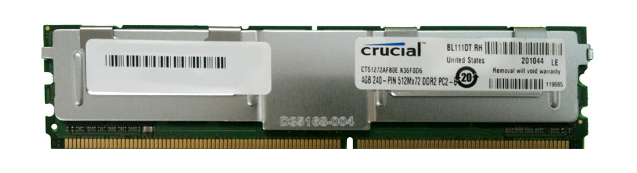 CT51272AF80E.K36F0D6 Crucial 4GB PC2-6400 DDR2-800MHz ECC Fully Buffered CL5 240-Pin DIMM Dual Rank Memory Module