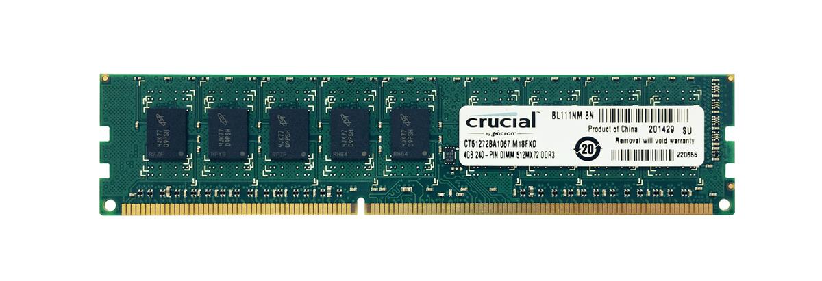 CT51272BA1067.M18FKD Crucial 4GB PC3-8500 DDR3-1066MHz ECC Unbuffered CL7 240-Pin DIMM Dual Rank Memory Module